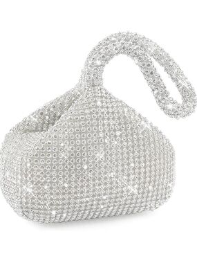 Crystal Embellished Silver Wristlet Bag